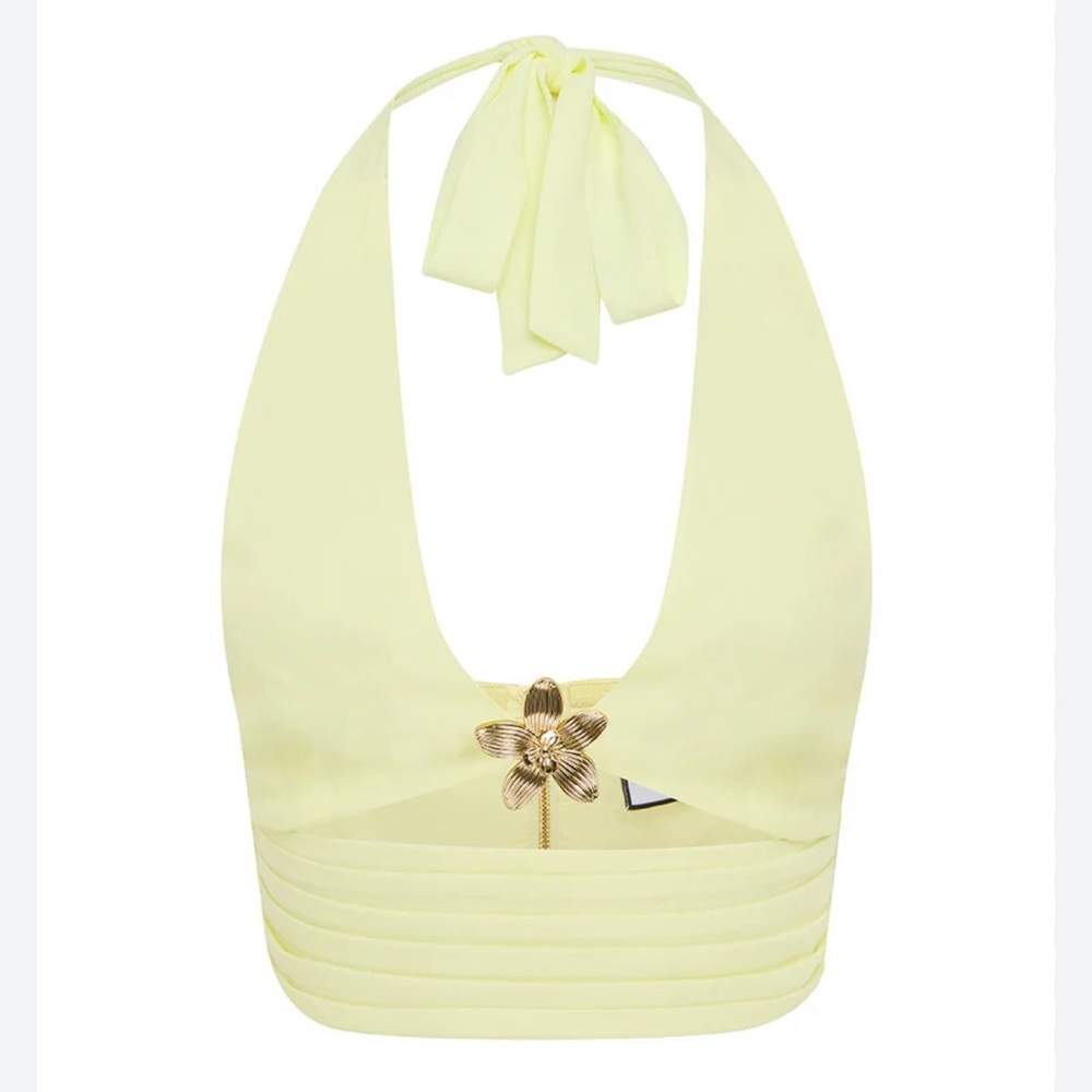 Elegant Yellow Halter Top with Floral Accent